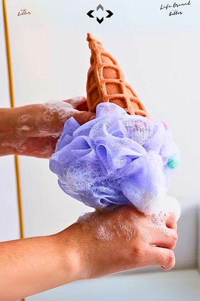 LİGROUND Sweety Fiber 3 Pieces Ice Cream Patterned Shower Bath Scrub Bath Body Washcloth Patterned Bath Sponge