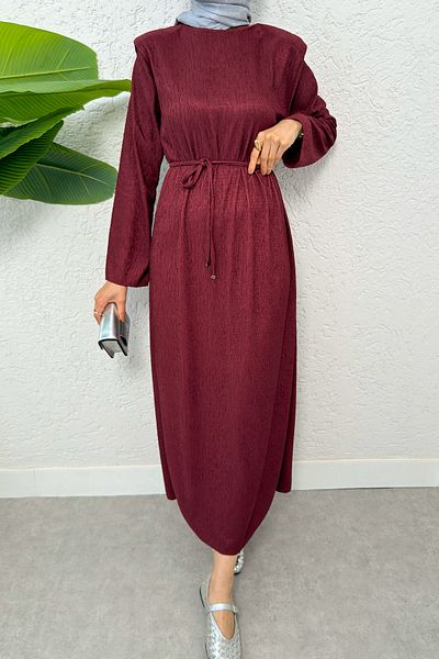 Salih Çelebi Embossed Patterned Dress 24182 - Bordo
