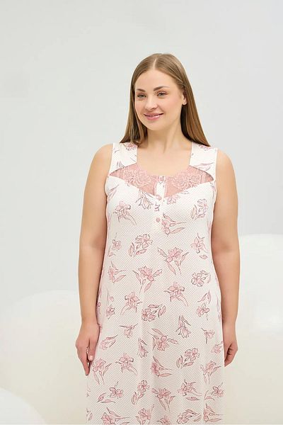 Sevim 16710 Pink Floral Oversized Large Size Thick Strap Nightgown