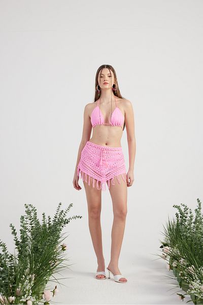 HOLLY LOLLY Patterned Tie-Up Summer Top and Bottom Chacha Knitwear Set Pink