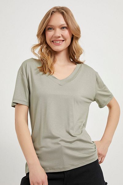 Arma Life Tricou verde pentru femei, cu mânecă scurtă, cu decolteu în V
