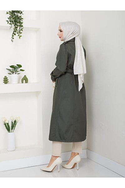 Dabenti women style Kadın Kemerli Büyük Beden Uzun Trençkot