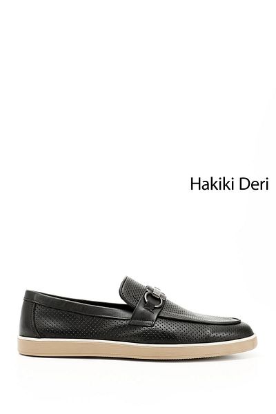 GÖNDERİ(R) Men's Black Buckle Genuine Leather Loafer Shoes