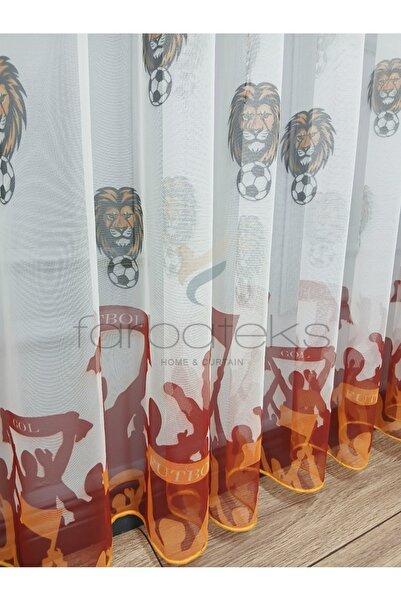farbateks Gs Ultraslan Cimbom Fan Yellow Red 3 Layer Pleated Tulle Curtain