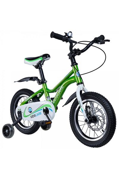 KidsCare Children's bicycle for 2-4 years, 12 inch wheels, with training wheels and disc brakes, green