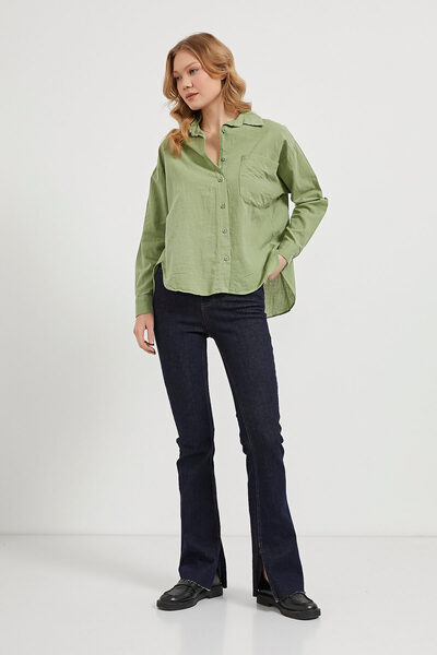 Arma Life Women's Oversize Long Sleeve Green Shirt with Pockets