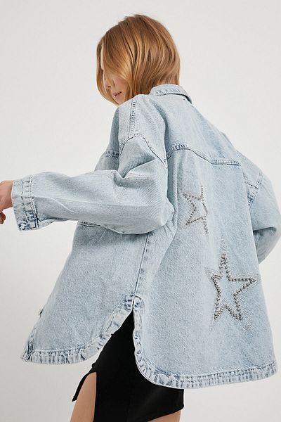 Arma Life Дамско дънково яке Oversize в синьо с шарка на каменна звезда