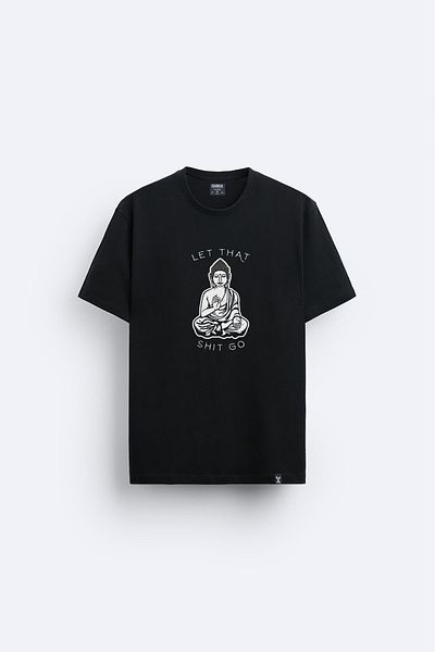 Darkia Buddhism Printed Crew Neck Regular Fit Black T-Shirt T-Shirt