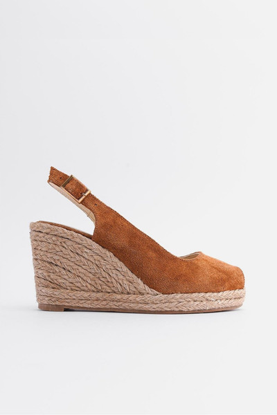 SHOEMARK Sandy Taba Gerçek Deri Süet Jüt Detaylı Burnu Açık Kadın Topuklu San...