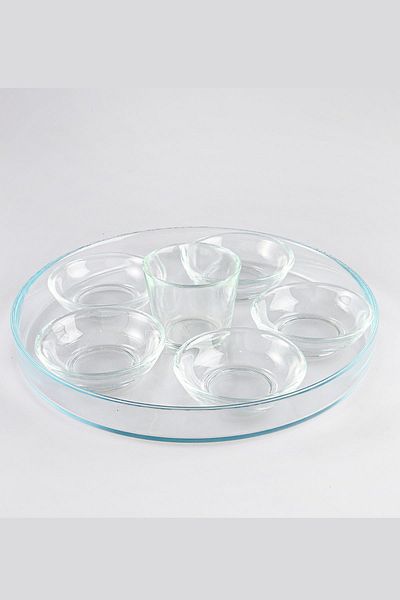 HERITAGE 7 Piece Transparent Glass Serving Presentation Set 28 Cm