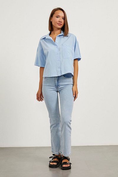 Arma Life Cămașă albastră crop cu mânecă scurtă oversize pentru femei