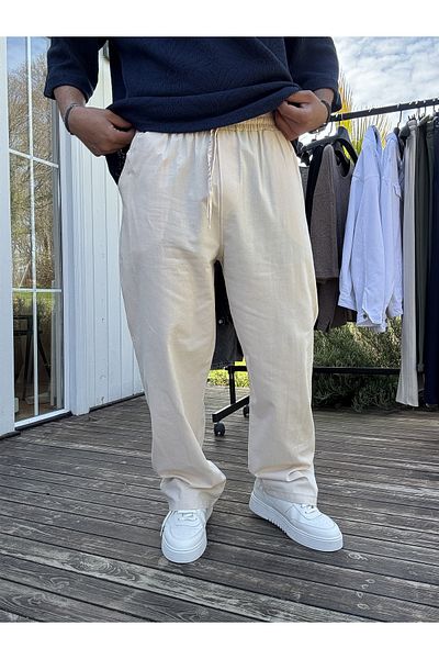 BYBASICMAN Beige Cotton Baggy Trousers Ke-7011