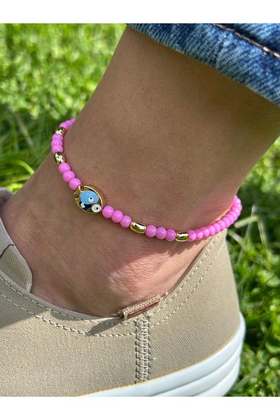 ByMerve Elegant Stylish Women's Gold Pink Fish 25 cm Bead Anklet
