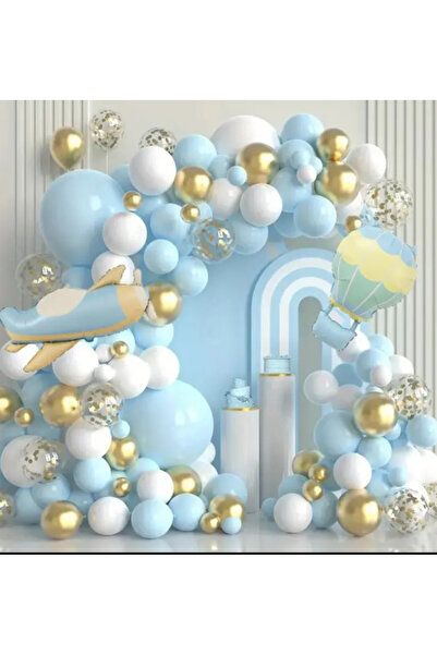 Çemrek Süs Parti Baby Blue Beyaz Gold Krom Şeffaf Gold Pullu Mavi Beyaz Balon...