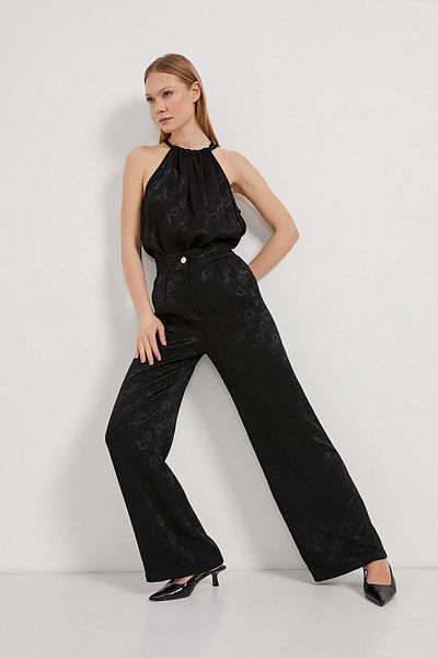Arma Life Women's Elastic Waist Jacquard Palazzo Black Trousers