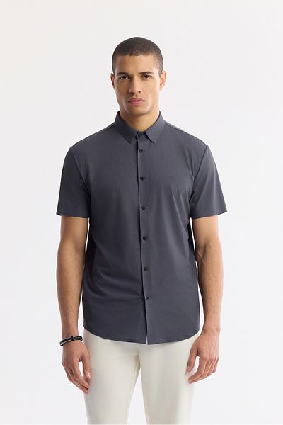Avva Men's Anthracite Classic Collar Technical Fabric Knitted Short Sleeve Shirt A51Y2141