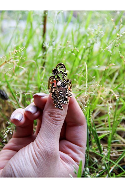 esha Çiçek Desenli Antik Ayarlanabilir Kadın Yüzük euy1252