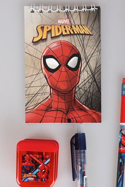 SPIDERMAN Licence Spiderman 9 Pieces Stationery Set Nib Pen, Block Note, 3 Pcs Pencils, Pencil Sharpener, Rocket Wiper