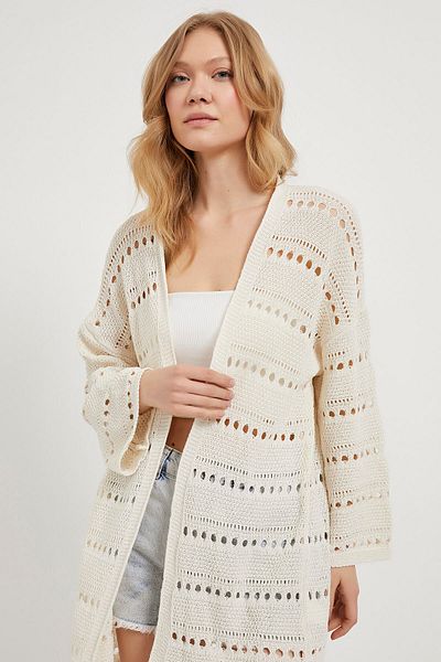Arma Life Γυναικεία φούντα φούντα ρουστίκ Basic Long Ecru Cardigan