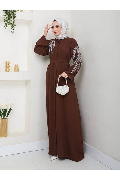 VOLT CLOTHİNG Rochie Abaya Ferace cu broderie frunze de damă