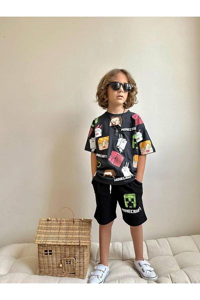 YİGİT BUTİK Yigit Butik Printed Shorts Boys' Bottom Top Set