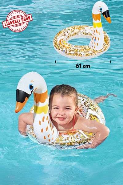 craftivio 3-6 Years Old Swan Figured Bagel Glitter Inflatable Sea Pool Children's Swimming Ring 61 cm New Season