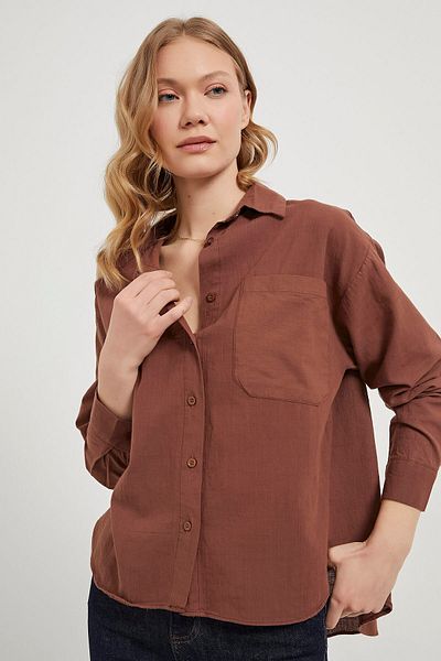 Arma Life Дамска риза с дълъг ръкав Pocket Flame Oversize, цвят кафе