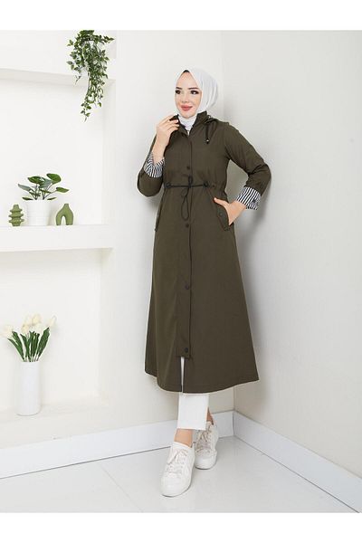 Dabenti women style Women's Ankle Striped Long Hidden Zipper (130 Size) Trench Coat