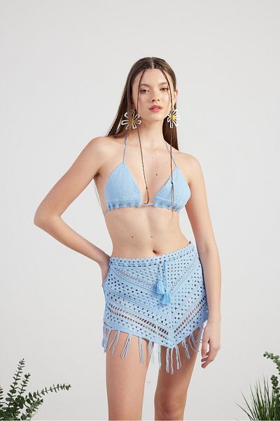 HOLLY LOLLY Patterned Tie-Up Summer Top and Bottom Chacha Knitwear Suit Blue