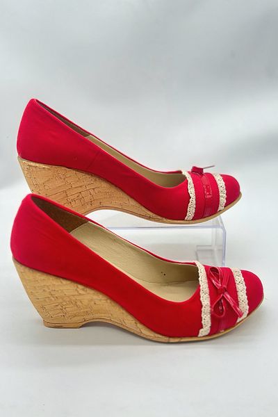 SWORD Summer Shoes - Cream Wedge Heeled Bow Detailed Comfortable High Heeled Women's Shoes