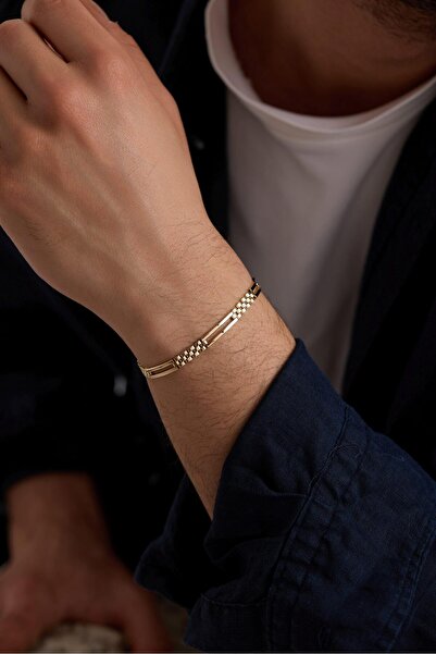 Tufanlar Kuyumculuk 14 Ayar Kordon Detaylı Erkek Altın Bileklik