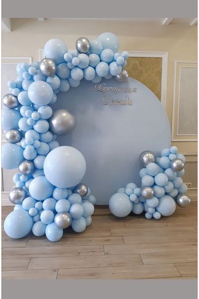 Ezgi Party Store Macaron Blue Chrome Silver 100 Balloon Chain Ornament Set Birthday Concept