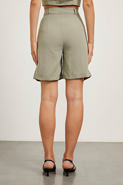 Arma Life Women's Summer High Waist Midi Length Green Linen Shorts