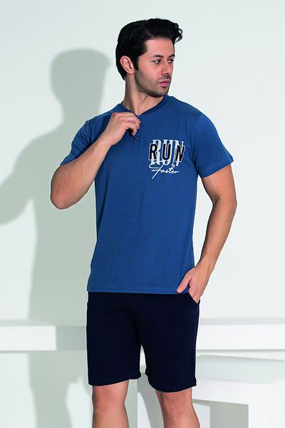REMSA Ανδρικό Schort Tshirt Σετ Πιτζάμες 25256 Μπλε