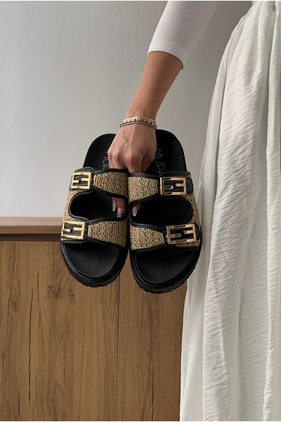 Mupa Shoes Women's Black Straw Slippers