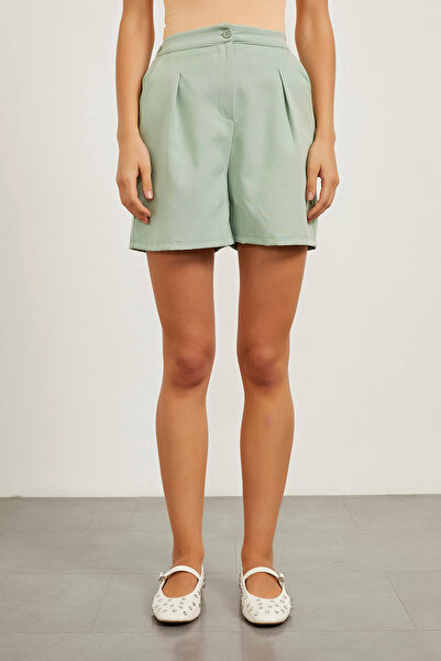 Arma Life Kadın Yazlık Beli Lastik Cepli Bol Yeşil Mini Şort