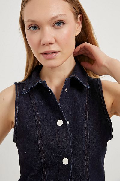 Arma Life Vestă crop pentru femei, cu guler polo, fără mâneci, albastru bleumarin