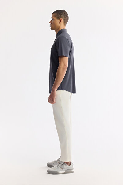 Avva Men's Anthracite Classic Collar Technical Fabric Short Sleeve Comfort Fit Shirt A51Y2141