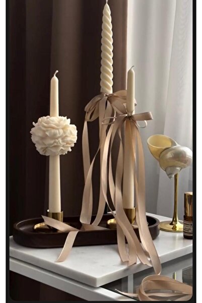 Loş Dükkan 1 Adet Şakayıklı Beyaz Şamdan Mum - Gül Motifli Konsept Ortası Çiç...