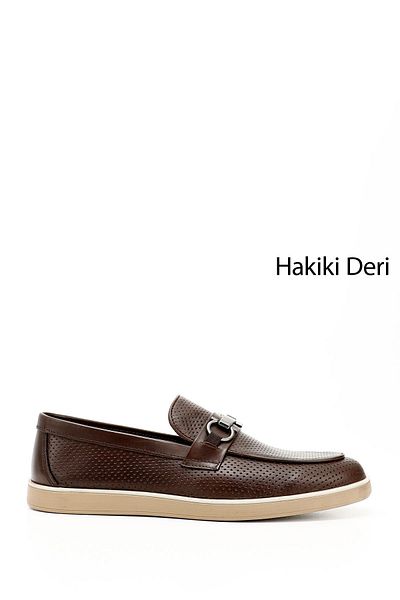 GÖNDERİ(R) Men's Brown Buckle Genuine Leather Loafer Shoes