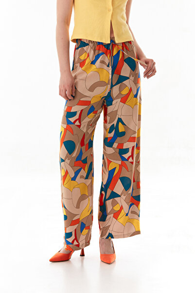 Fulla Moda Geometric Patterned Elastic Waist Palazzo Trousers