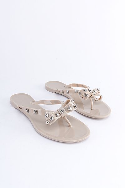 SHOEMARK Beige Diva - Stone Detailed Women's Flip Flops
