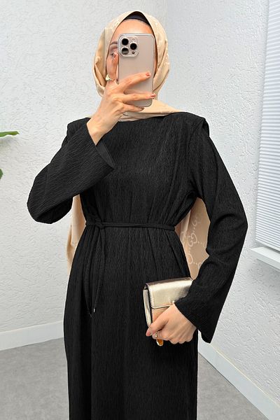 Salih Çelebi Embossed Patterned Dress 24182 - Black