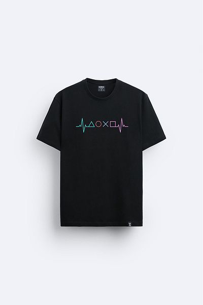 Darkia Playstation Game Handle Printed Crew Neck Regular Fit Black T-Shirt T-Shirt