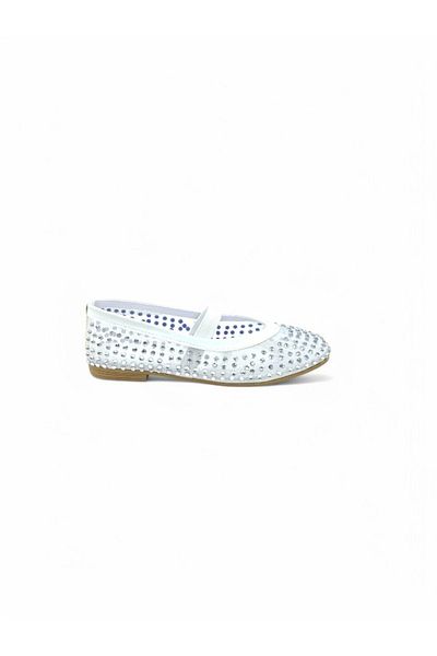iskarpino Stoned Comfortable Sole White Women's Ballerina Casual Shoes
