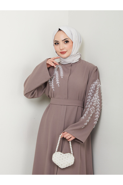 VOLT CLOTHİNG Γυναικείο φόρεμα Abaya Ferace με κέντημα σε φύλλα