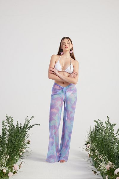 HOLLY LOLLY Waist Rope Detailed Tulle Pareo Shirred Trousers Lilac