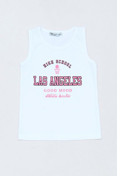 Fulla Moda Tricou fără mâneci pentru fete, 100% bumbac, cu imprimeu text Las Angeles