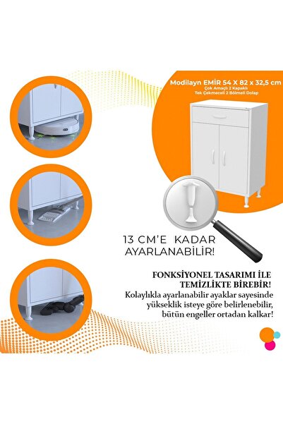 Modilayn Mutfak Dolabı Çekmeceli Çok Amaçlı Dolap Iki Kapaklı Banyo Dolabı Ofis Dolabı