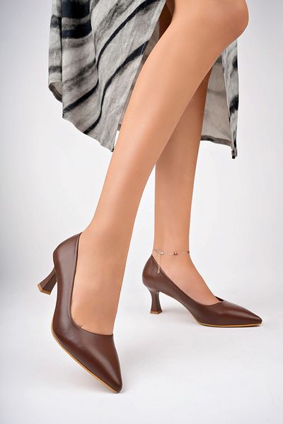 Deripabuc Brown Genuine Leather Women's Heeled Shoes - Trc-92280